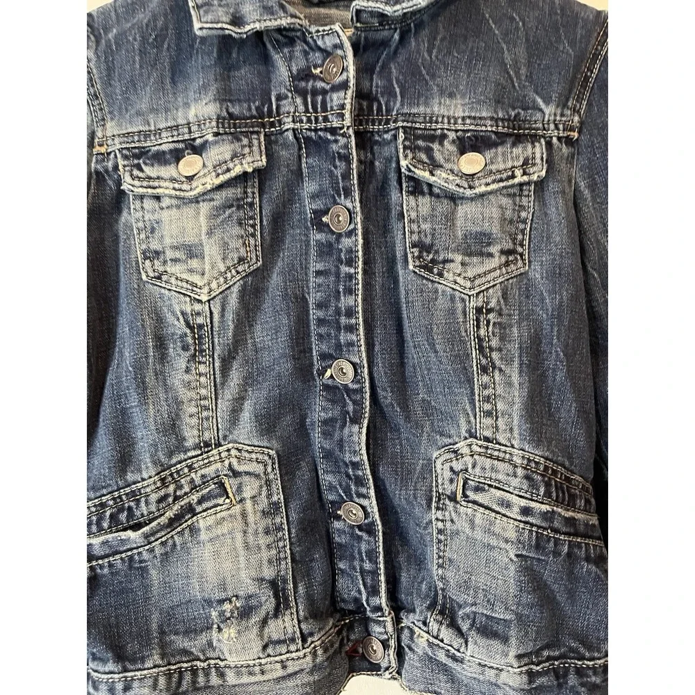 Vintage Y2K aeropostale Distressed Denim Jean Jacket Size Medium‎ 100% Cotton